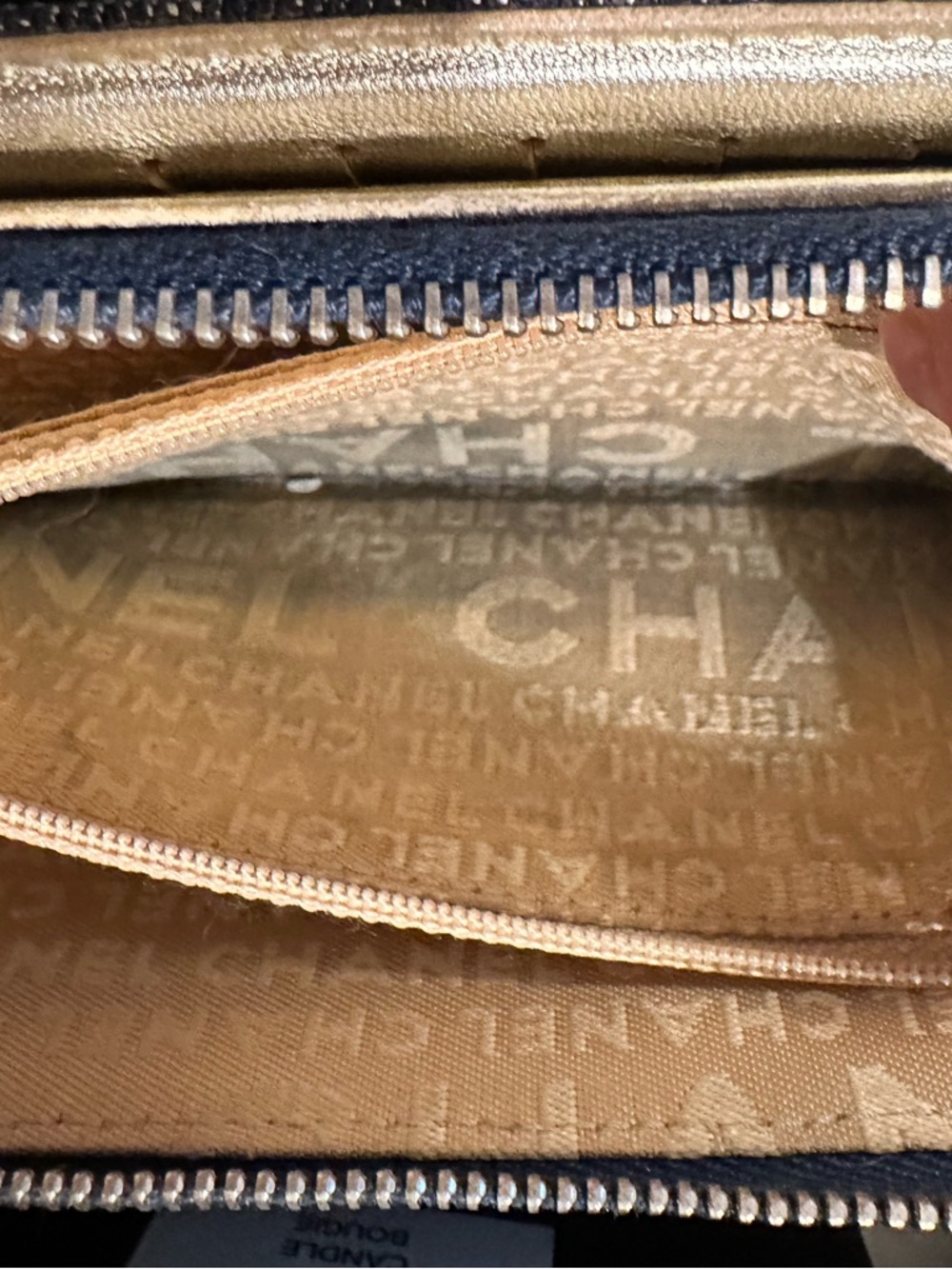 Chanel Denim Zip Wallet - Navy Blue with White Stitching - Picture 11 of 12
